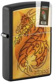 Zippo 48364 Flame and Dragon Black Matte Windproof Lighter + FLINT PACK