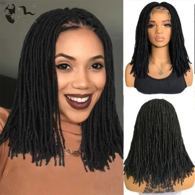 14" Short Braided Wig For Black Women Full Lace Dreadlock Wig With Baby Hair