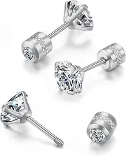 [Renkovte] Flat Screw Back Stud Earrings,Safety Screw on Flatback CZ Earrings for Cartilage Helix Piercing for Women Men Hypoallergenic