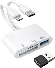 SD Card Reader for iPhone, iPad, USB C and Lightning Dual Port SD Card Adapter, Memory Card Reader for Camera Adapter, Support SD, Micro SD, USB 3.0, No App Driver Required