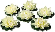 4PCS Artificial Floating Foam Lotus Flowers with Water Lily Pad Ornaments, Ivory White, Perfect for Patio Koi Pond Pool Aquarium Home Garden Wedding Party Decoration(18cm)