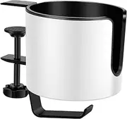 Table Cup Holder with Headphone Hanger Adjustable Desk Cup Holder Clip on Coffee Mug Holder No Slip Tableside Cup Holder for Coffee Mugs Water Cups (White)