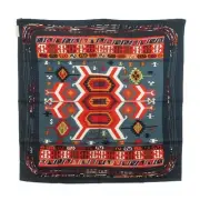 Hermes Tag Carre 90 Kilim Scarf Native Pattern Large Silk Multicolor Green Women