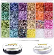 EuTengHao 9600pcs Pony Tube Beads Kit Bugle Glass Seed Beads Small Craft Beads for DIY Bracelet Necklaces Crafting Jewelry Making Supplies with Two Crystal String (7mm, 400 Per Color, 24 Colors)
