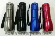 Mini Aluminum Flashlight 9 LED Bright Torch Camping Hiking BOB Assorted Colors