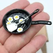 1/12 Scale Frying Pan and Spatula Poached Eggs Set for Dollhouse Dining Room