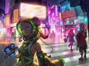 Anime girl cyberpunk scifi artist artwork digital art Playmat Gaming Mat