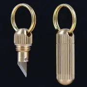 Knife Necklace Mini Small Escape Tool Razor Blade Keychain Keyring Brass Capsule