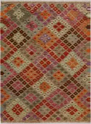 Retro Turkish Kilim Mammie Brown/Red Wool Rug - 4'5'' X 6'0''