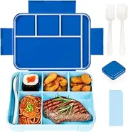 Lunch Box for Children, Lunch Box Children with Compartments, Bento Box with 5 Compartments, Cutlery Set, Leak-Proof Lunch Box for Nursery, School, Picnic, Excursions (1330 ml, Blue)