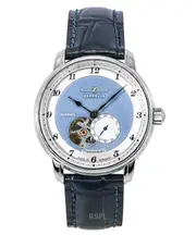 Zeppelin Friedrichshafen Leather Strap Blue Open Heart Dial 21 Jewels Automatic 85663 50M Mens Watch