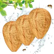 Dummy Wasp Nest, Pack of 3, Hornet Nest, Dummy, Weatherproof, Wasp Trap, Artificial Nest Made of Polyester, Hanging Artificial Wasp Nest Bait, Repel Bees for Home and Garden
