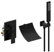 Tenfe Waterfall Spout Roman Tub Faucet w/ Hand Shower in Matte Black HSN-0023B