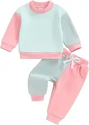 [Fernvia] Toddler Baby Girl Clothes 3 6 9 12 18 24 Months Fall Outfits Solid Long Sleeve Sweatshirt Tops + Pants Set