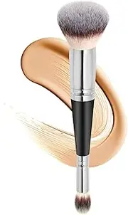 2Pack Dual-ended Makeup Brushes for Contouring, Blending, and Bronzing - Angled Foundation Brush and Concealer Brush - Premium Luxe Hair for Flawless Application of Liquid, and Powder Makeup（silver）