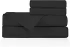 BASIC CHOICE Brushed Microfiber Bed Sheet Set, Black, King, 4 Pieces
