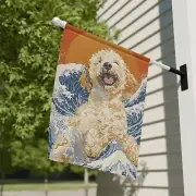 Goldendoodle Japanese Great Waves Yard Flag, Japanese Dog Mom Gift, Doodle Gift