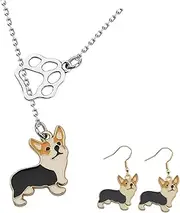 [Beavorty] 1Set Corgi Pendant Necklace with Adorable Earrings Jewelry for Dog Lovers present for Festivals and Daily Wear Chic Corgi Decor for Parties and Celebrations