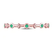 10kt Rose Gold Round Emerald Dot Flower Stackable Band Ring 1/12 Cttw