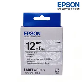 EPSON LK-4KBY 透明圓蕾絲黑字 標籤帶 Pattern系列 (寬度12mm) 標籤貼紙