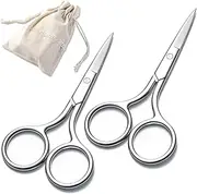 OSEN Stainless Steel Manicure Rounded Tip Scissor Multi-Purpose Blunt Tip Scissor for Eyebrows, Nose, Moustache, Beard, Grooming (Silver, 2 Pieces)