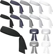 [Solsew] 15 Pcs Head Ties Headband for Men Women Ninja Karate Headbands Bulk Adjustable Elastic Sports Sweatbands Hair Wrap Bands for Basketball Football Soccer Running Yoga