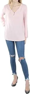 [Kasper] Women's V-Neck Top with Gathered Cuffs, Pettal, Small