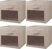 BinWhiz 4-Pack Collapsible Fabric Storage Cubes, 13x13x13 Inches Bins with Clear Front Window, Ideal Space-Saving Storage Solution for Bedroom, Closet, Shelves, Utility Room Organization (Coffee)