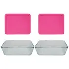 Pyrex 7212 11-Cup Glass Storage Dish w/ 7212-PC Berry Pink Plastic Lid (2-Pack)