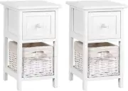 Artiss Bedside Table Set of 2 White Bed Baskets Side Tables Storage Small...