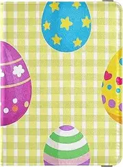 [Amooorous] Easter Plaid Eggs Checked Leather decorative passport holder for travel men Wallet Combo Travel Passport Wallet With Vaccination Card Slot Ultra Slim, Easter plaid eggs checked, 1 size