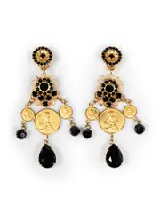 Gold Medallion Crystal Earrings