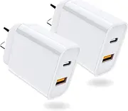 T Tersely 2Pack PD 20W USB-C Fast Wall Charger Travel Adapter for iPhone 16/15/14 Pro Max iPad 2025 Air 5, Quick Charge 3.0 for Samsung Galaxy S25/S24/Plus/Ultra, Google Pixel 10/9a