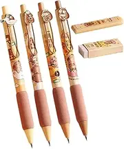 Capybara Stationery Set | 4x Retractable Cartoon Capybara Pencil | 14.5cm Portable Aesthetic Pens, Capybara School Supplies for Boys, Girls