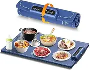 Food Warming Mat - 60x38cm Electric Heating Tray with 3 Temperature Settings & Timer & Fast Heating，Food-Grade Silicone, Quick Heat Technology, Roll-Up Design (Blue, 60x38cm)