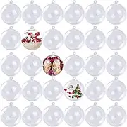 30 Pcs Christmas Baubles Clear Plastic Transparent Baubles Fillable Xmas Ball Tree Decoration DIY Plastic Christmas Tree Decorations Balls 2.36in