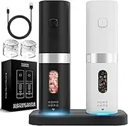 Rechargeable LED Light Up Electric Salt and Pepper Grinder Set - Automatic Grinders with Light, Set of 2