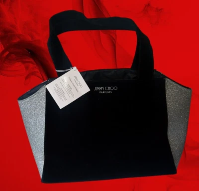 Jimmy Choo Gift Bag NWT 15"X12"x5" Black Velvet/Silver Glitter