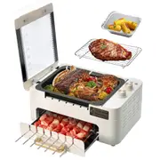 Indoor BBQ Kabob Skewers Grill Smokeless Auto 360 Rotating Electric Barbecue Skewers Rotisserie 3 In 1 Indoor Electric Tabletop Grill Removable Lid