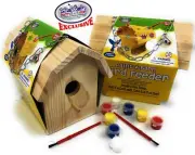 Matty's Toy Stop Paint-A-Barn Wooden Birdhouse & Bird Feeder (Includes Paints...
