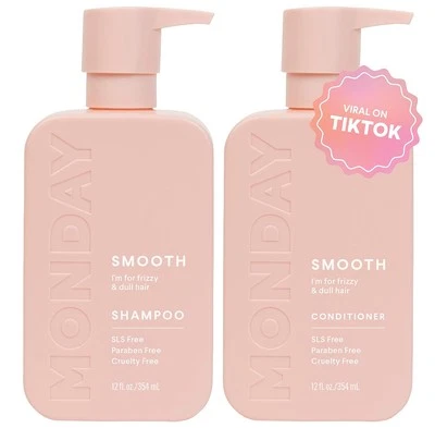 MONDAY HAIRCARE Smooth Shampoo + Conditioner Bathroom Set (2 Pack) 12oz Each for