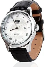 [MIE] Men’s Unique Roman Numeral Fashion Design Quartz Analog Waterproof Wrist Business Casual Watch with Stainless Steel Case, 98ft 30M 3ATM Water Resistant, Comfortable PU Leather Band - Black