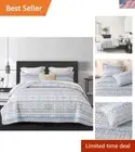All-Season California King Quilt Set in Bohemian Blue: Unique Geometric Patterns