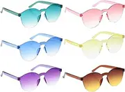 [WRITWAA] Summer Sunglasses Set 6pcs Frameless Glasses Gradient Pink White Rimless Eyewear for Unisex Beach Party Accessory