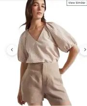 Seed Heritage Textured Gingham Blouse in Cookie Gingham RRP$99.95 Size:10