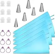 Piping Bags,Kasmoire 24pcs Pastry Bags Sets with 6pcs 3 Sizes (12”+14”+16”) Reusable Silicone Icing Pastry Bags, 6 Different Icing Bags Tips, 6 Piping Bags Couplers and 6 Frosting Bags Ties