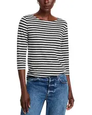 Majestic Filatures Striped Three Quarter Sleeve Tee