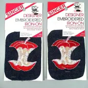 Vintage Singer Designer Embroidered Denim Apple Core Iron On Patch Fruit Teacher
