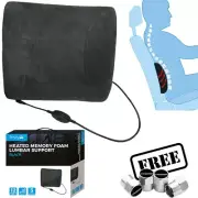 12v Car Seat Cushion Memory Foam Back Support Heated Lumbar Spine Pain BHMF01+CP