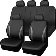 CAR PASS Universal Fit Sporty Carbon Leather Full Set Car Seat Cover,Airbag Compatible,Zipper Design (Full Set, Black and Gray)